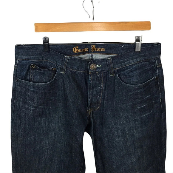MJ144 Mens GUESS JEANS Whiskered Boot Cut Button Fly Denim Jeans 36x34 - Picture 3 of 7